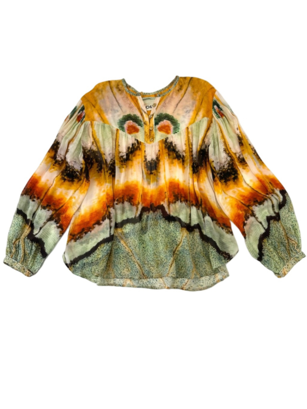 CHUFY Plant Magick Abstract Print Viscose Blouse Small Boho Artsy Flowy Luxury